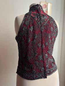 Camisola Elegante y Moderna para Mujer, Estilo Dulce, Satén con Lentejuelas y Cuentas, Hecha a Mano con Flecos Dorados, Ecológica y de Corte Corto - Product Image 2