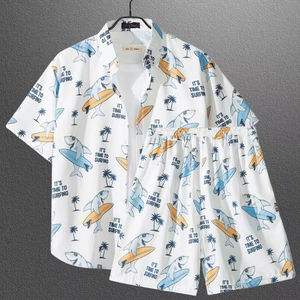 เสื้อผ้าฤดูร้อนของผู้ชาย เสื้อเชิ้ตลายดอกไม้แขนสั้น เสื้อผ้าชายหาดเกาะไหหลำ ชุดบางสำหรับคู่รักในฤดูร้อน เสื้อผ้าฤดูร้อนของผู้ชาย - Product Image 3