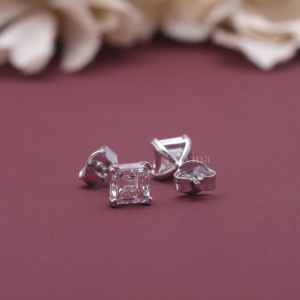 IGI Certified Lab Grown Diamond Asscher Cut Solitaire Stud <b>Earrings</b> in Solid 925 Sterling <b>Silver</b> 6-Prong Diamond <b>Earrings</b> - Product Image 5