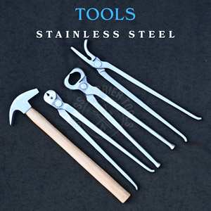 Kit d'outils de fermeur en coffret avec déchausseur, marteau à manche en bois, crochets à sabots et décloucheur en acier inoxydable - Product Image 3