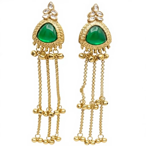 Pendientes de Lujo para Mujer, Diseño Indio Cachemirí, Chapados en Oro, Estilo Étnico Geométrico Tradicional, Largos, con Cristales y Pedrería, para Novia - Product Image 1