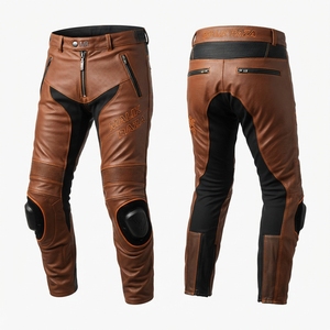Pantalon de moto en cuir véritable avec empiècements extensibles en accordéon - Product Image 2