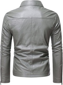 Chaqueta de moto unisex gris de piel de oveja, ecológica, transpirable, para invierno, estilo urbano, con hombros acolchados, mangas fruncidas y corte ajustado. - Product Image 2