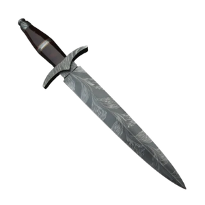 Couteau de chasse en acier de Damas avec manche en bois, lame droite, lame pleine longueur, couteau de chasse d'extérieur avec étui en cuir - Product Image 3