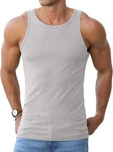 Camiseta sin mangas informal para hombre, de algodón elástico, transpirable, ajustada, acanalada, para gimnasio y entrenamiento. - Product Image 3