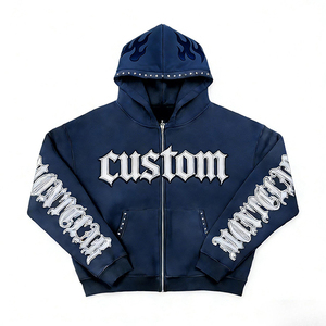 Custom Men Black Hooded <b>Graphic</b> <b>Zip</b> <b>Up</b> Streetwear <b>Hoodie</b> Gothic Print Sleeve Design Fashion Outerwear New Trendy Style For Men - Product Image 3