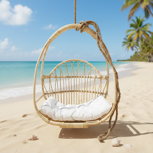 Fauteuil suspendu en rotin pour jardin, chaise suspendue intérieure/extérieure avec coussin, mobilier de patio écologique - Product Image 1
