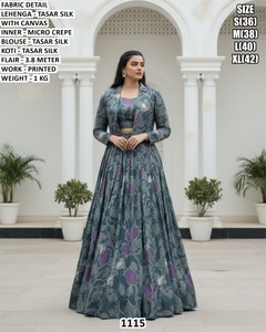 Noor-e-Zyana Traditional Floor-Length Lehenga Choli for <b>Women</b> Party Wear Tasar Silk - Product Image 2