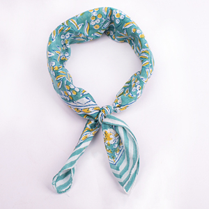Pañuelo Cuadrado Ligero de Algodón Floral Estampado a Bloques para Unisex, Casual, Transpirable, para Verano - Product Image 6
