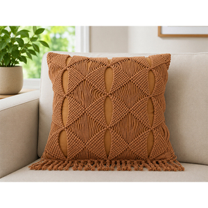 100% Cotton Macrame Cushion <b>Cover</b> Handmade Cotton Pillowcase Knotted Decorative <b>Throw</b> <b>Cover</b> for <b>Sofa</b> Chair Home Hotel - Product Image 2