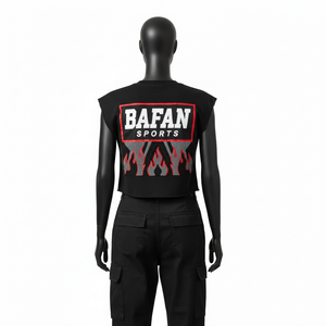 ชุดเซ็ตเสื้อครอปแขนกุดผ้าคอตตอนโพลีเอสเตอร์เทอร์รี่สีดำพร้อมกางเกงเลกกิ้งลายพิมพ์โลโก้ที่กระเป๋าแบบคาร์โก้สำหรับผู้หญิง - Product Image 3