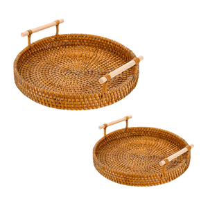 Handwoven RATTAN <b>TRAY</b> FRUIT STORAGE BASKET with Handles Gift, Eco-Friendly Handicraft Product - Product Image 1