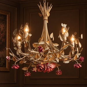 Assured Quality Vintage Metal Floral Chandelier With Roses And Leaves For Ceiling <b>Lighting</b> <b>Fixtures</b> - Product Image 3