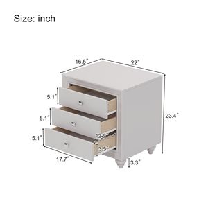 Mesa de Noche Moderna de 3 Cajones en Color Crema Gris para Dormitorio y Sala de Estar - Product Image 3