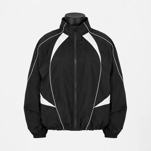 Veste coupe-vent de sport pour homme personnalisée, veste de sport à fermeture éclair avec panneaux contrastés noir et blanc - Product Image 1