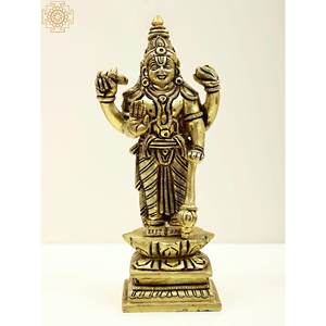 Petite sculpture en laiton Vishnu faite à la main de 6 pouces fabriquée en Inde-Article artisanal - Product Image 1