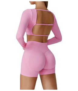 Ensembles de yoga écologiques pour femmes grandes tailles, 2 pièces, dos nu à bretelles halter, taille élastique sans couture, séchage rapide, respirant, Spandex/Nylon - Product Image 3