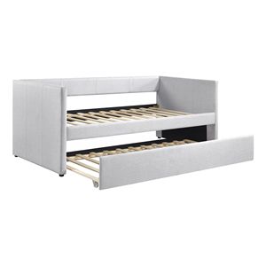 Mobili per la casa moderna 1pc Daybed con girocollo in tessuto grigio tappezzeria in legno con struttura letti categoria di prodotto - Product Image 6