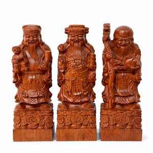 รูปปั้นไม้ของเทพเจ้าแห่งโชคลาภ ความเจริญรุ่งเรือง และอายุยืนยาว ทำจากไม้หอม - Product Image 1