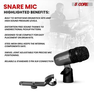 ไมโครโฟน 5Core XLR คาร์ดิออยด์ สำหรับกลองสแนร์ ทอม และกลองคิก สีดำ - Product Image 6