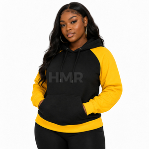 Sweat-shirt à capuche HMR Sorority Sisterhood noir et jaune, à blocs de couleurs, manches longues, en polaire, avec poches, décontracté, automne - Product Image 1