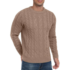 Men's Cable Knit <b>Pullover</b> <b>Sweater</b> Crew Neck Full Sleeve Solid Color Knitted Autumn Wear - Product Image 3