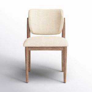 Modern Curved Back Teak Wood <b>Dining</b> <b>Chair</b> with Upholstery - Product Image 1