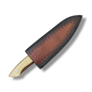 Couteau de chef personnalisé en acier Damas forgé à la main avec étui en cuir, lame pleine longueur, haute dureté, extra tranchant, manche en os et résine - Product Image 6