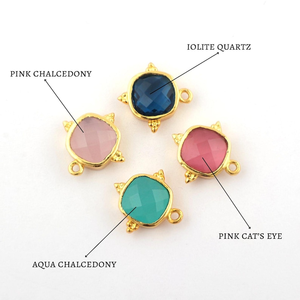 Wholesale jewelry cushion cut gemstone <b>pendant</b> charms connector beaded design 18k gold plated diy single <b>bail</b> making jewelry - Product Image 2