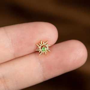 Tsavorite Gemstone Flat <b>Back</b> <b>Earrings</b> 925 Sterling Silver 14K Gold Plated Cartilage Piercing Jewelry - Product Image 5
