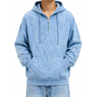 Sweat-shirt unisexe vintage délavé à l'acide avec fermeture éclair quart de tour, en molleton épais, style streetwear, imprimé et broderie personnalisée, vente en gros pour l'hiver