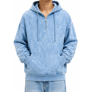 Wholesale Vintage Acid Wash <b>Quarter</b> <b>Zip</b> <b>Sweatshirt</b> Men <b>Women</b> Unisex Heavyweight Fleece Streetwear Custom Embroidery Manufacturer - Product Image 6