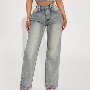 Hot Sale High Waist Wide Leg Stonewashed Denim Jeans With <b>Sequined</b> Dot Print Loose Fit Full Length Spring Style Women's <b>Pants</b> - Product Image 1