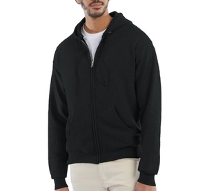 Sweat-shirt à capuche zippé noir pour homme, coupe classique, en molleton 100% coton, idéal pour l'automne - Product Image 1