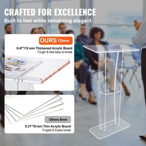 Podio de Acrílico Transparente de 47 Pulgadas de Alto con Amplia Superficie de Lectura y Estante de Almacenamiento, Púlpito Pulido de Pie - Product Image 4