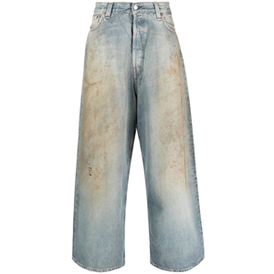 Jean en denim vintage pour homme, effet délavé, salissures de boue, coupe large, bleu clair, ample et décontracté, vente en gros - Product Image 1