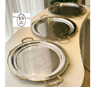 Innovador Juego de Platos Desechables Ecológicos de Acero Inoxidable para Bodas, Bandeja de Servicio para Catering con Asa de Latón - Product Image 2