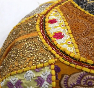 Yellow Vintage <b>Floral</b> Embroidered Round <b>Cushion</b> <b>Cover</b> Throw Bohemian Floor Patchwork Pillow <b>Cover</b> - Product Image 3
