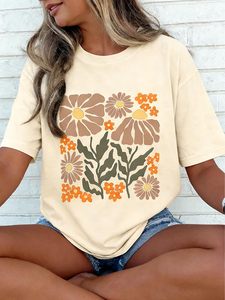Camiseta gráfica para mujer, 100% algodón, camiseta estampada DTF, camisetas con cuello redondo, camisetas holgadas de manga corta para verano, cómodas - Product Image 3