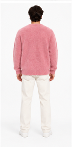 women mohair <b>sweater</b> oversized fuzzy <b>crewneck</b> pullover handknitted striped jacquard winter knitwear oem odm custom design soft - Product Image 5