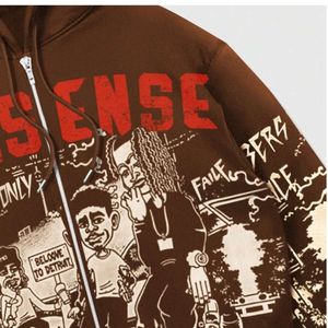 Sweat à capuche zippé personnalisé vintage surdimensionné en molleton épais marron avec imprimé graphique pour homme, style streetwear, veste d'hiver thermique rembourrée - Product Image 2