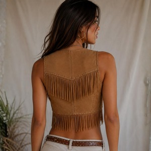 Débardeur en cuir sans manches pour femme, uni, respirant, chic, court, toucher doux, vêtement décontracté, mode, vente en gros, fournisseur OEM, marque privée - Product Image 5