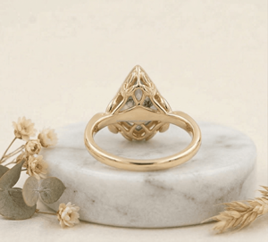Anillo de Lujo Estilo Hada con Ágata de Musgo Pera y Hoja, Joyería Botánica de Compromiso, Pieza Nupcial de Piedra Verde, Proveedor Mayorista - Product Image 3