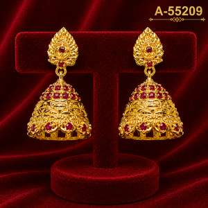 Pendientes de Campana Florales de Latón Chapado en Oro con Rubíes, Joyería de Moda para Bodas - Product Image 1