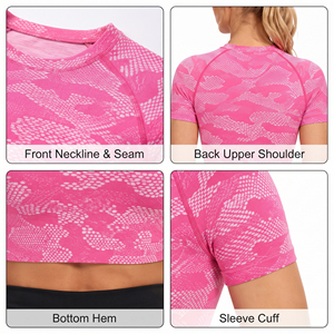 Women's Camouflage Print Short Sleeve Crop <b>Top</b> Crew Neck Fitness Wear Short <b>Top</b> Tee Breathable Knitted Compression Crop Tee - Product Image 6