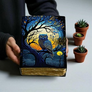 Owl Leather Grimoire Journal <b>Book</b> of Shadows Witchcraft <b>Notebook</b> Moon Phase Spell <b>Book</b> Blank Witch Journal Wiccan Junk Journal - Product Image 3