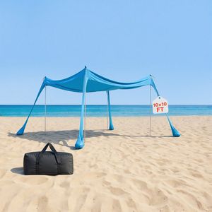 Carpa de Playa con Protección Solar UPF50+, 6.6 pies de Altura, 10x10 pies, Fácil de Instalar, con 4 Bolsas de Arena y Postes de Estabilidad para Protección Solar - Product Image 1
