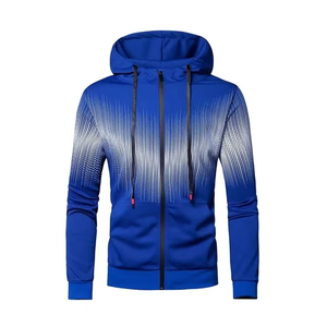Men Solid Blue 100% Cotton Quick Dry Tracksuit Set Hooded <b>Zipper</b> <b>Sweatshirt</b> and Drawstring Pants Sporty Two Piece Outfit - Product Image 4