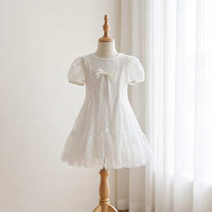 Elegant Wedding Party Princess Vintage White Lace Flower Girl Dress Girls 1-12 Years Soft Tulle Boutique Custom Knee-Length OEM - Product Image 1