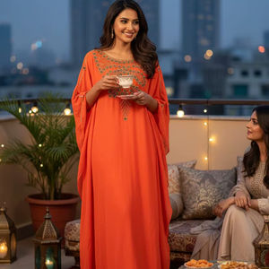 ชุดเดรสคาฟตันแบบเรียบง่ายประดับลูกปัด แขนยาว ยาวถึงพื้น ราคาถูก สำหรับงานปาร์ตี้ งานเทศกาลรอมฎอน ขายส่งจากดูไบ อาบายะ อีด 2026 - Product Image 1